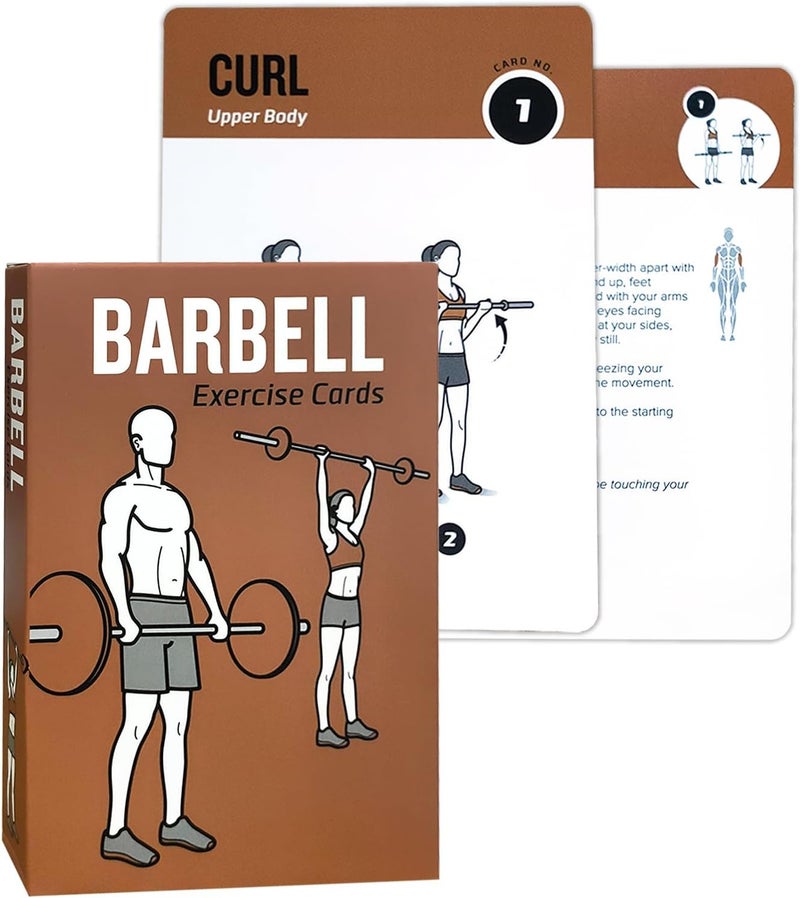 ELAORY Barbell Workout Cards, 62 Exercises Cards Deck Large Size 5" x 3.5" Fitness Cards for Women & Men, Beginner Fitness Guide to Training Exercises at Home or Gym - Image 1